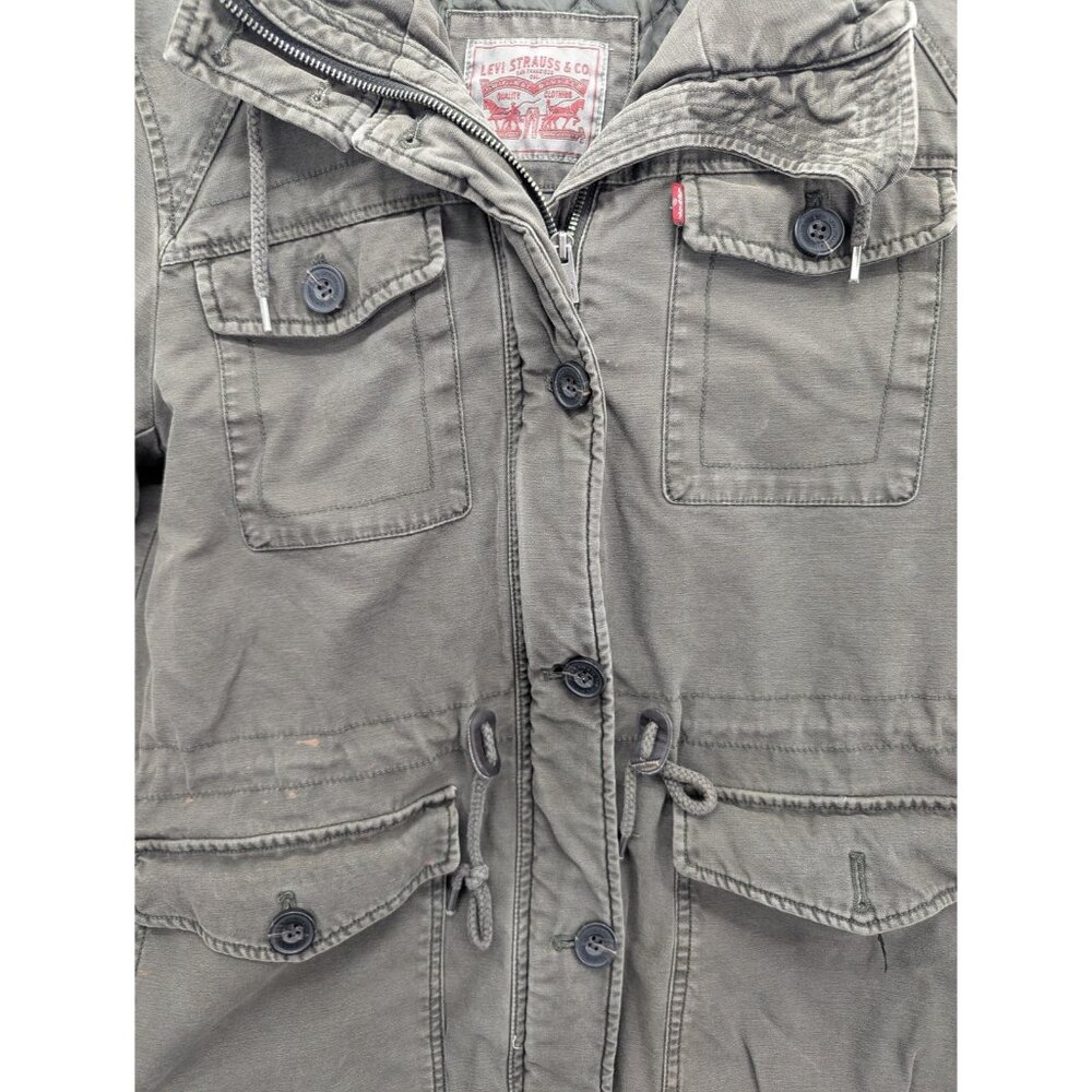 Levis Jacket Mens Large Green Hooded Quilted Canvas Parka Zip Pockets Lined - Picture 5 of 13